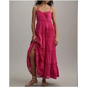 BHANUNI by Jyoti | Pink Cotton Patchwork Mixed Media Maxi Sundress | Small